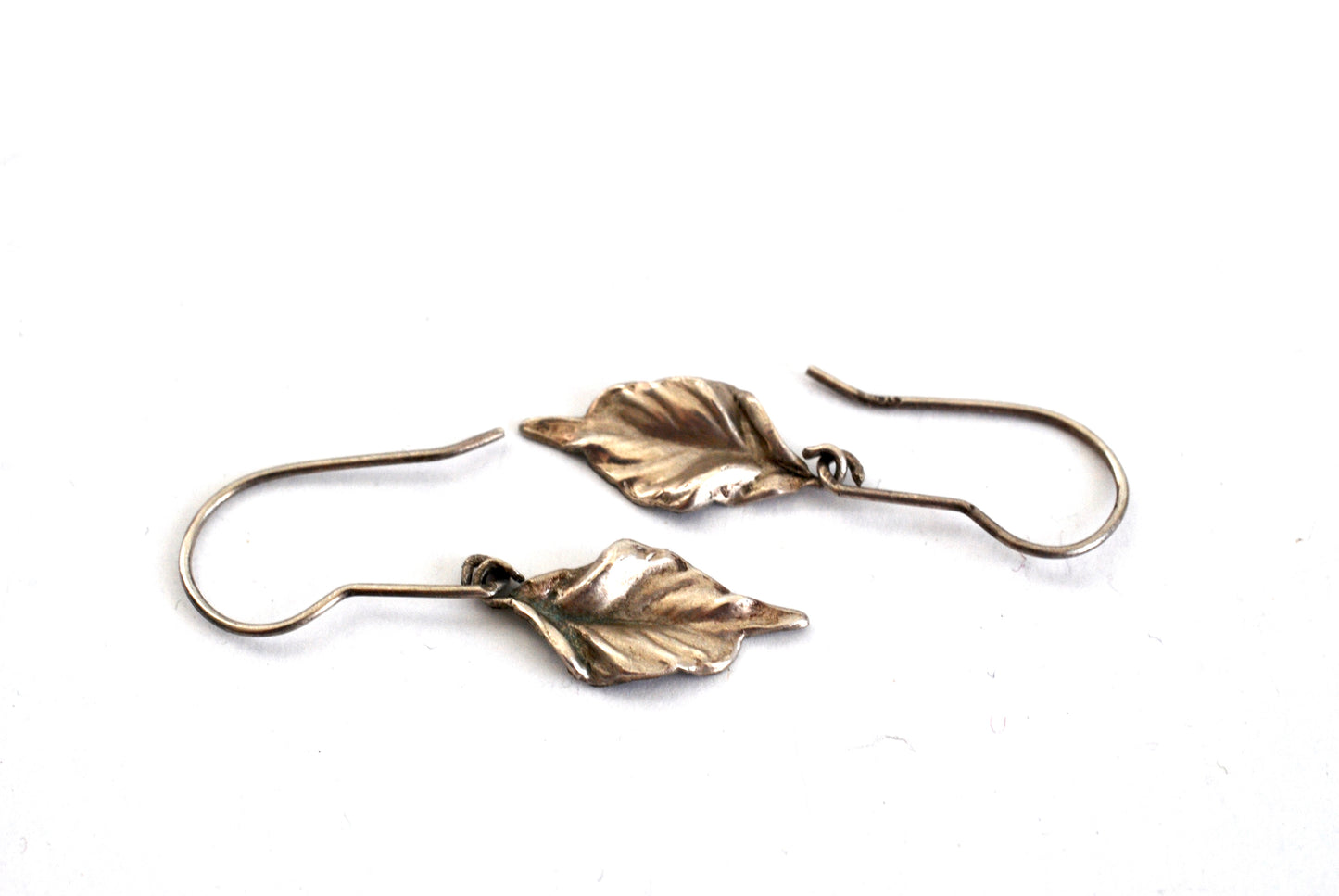Sterling Silver Sculptured Leaf Earrings