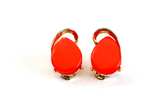 Watermelon Thermoset Earrings Vintage 1060s Gold Tone Clip Ons