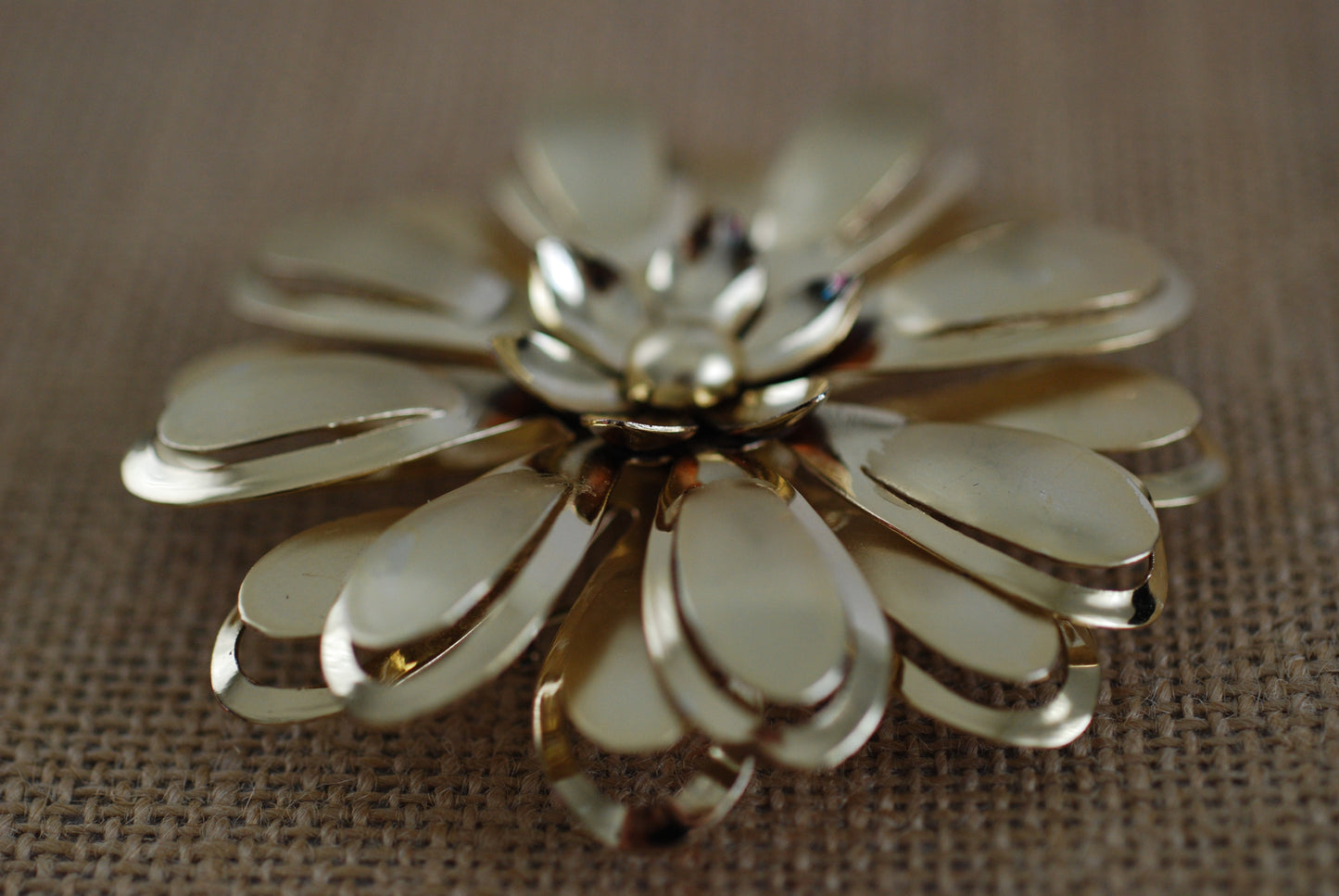 Vintage Large Gold Tone Metal Flower Brooch