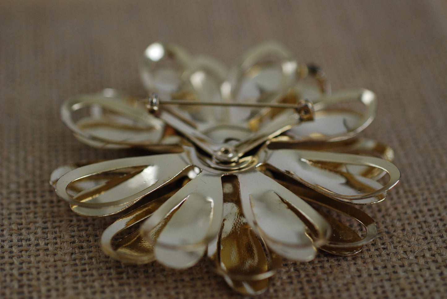 Vintage Large Gold Tone Metal Flower Brooch