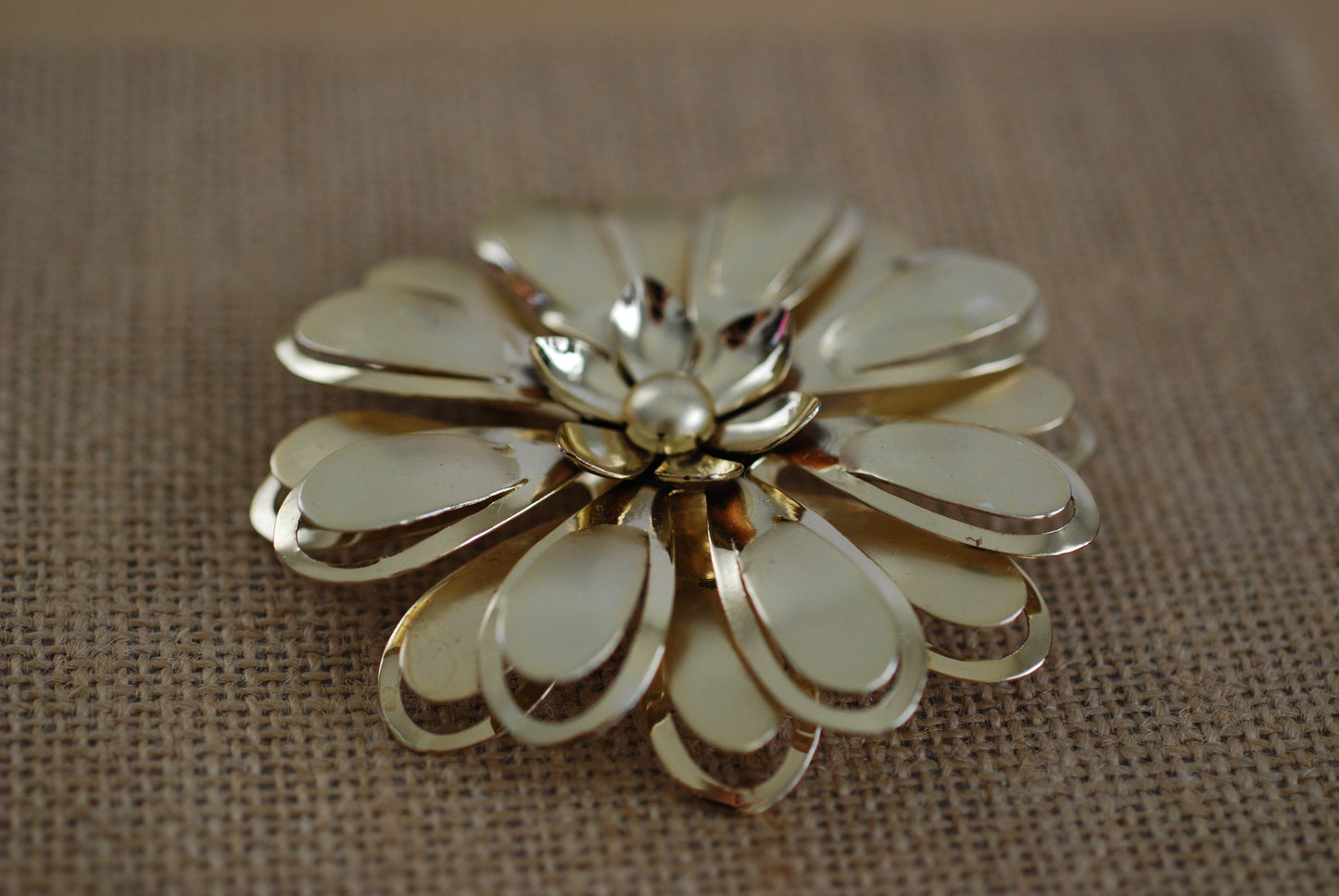 Vintage Large Gold Tone Metal Flower Brooch