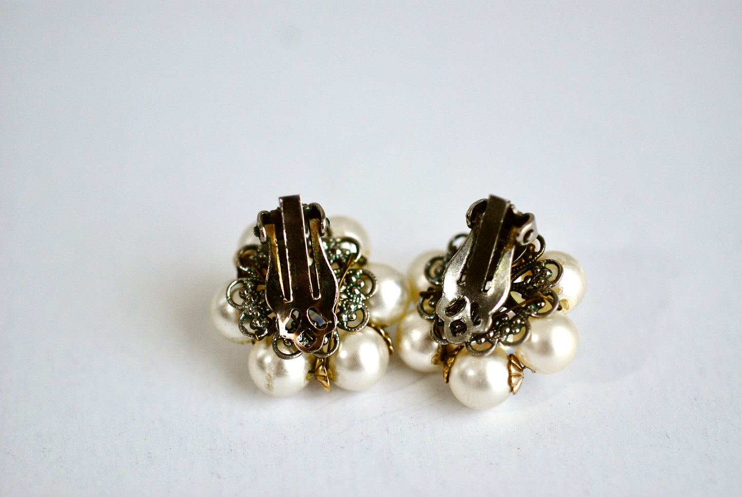 Classic Pearl and AB Crystal Cluster Earrings