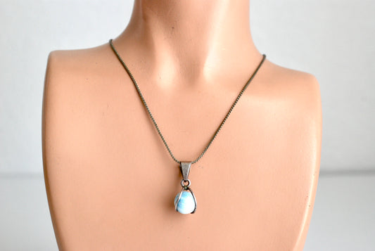 Larimar Ball Pendant in Sterling Silver Setting on Serpentine Chain