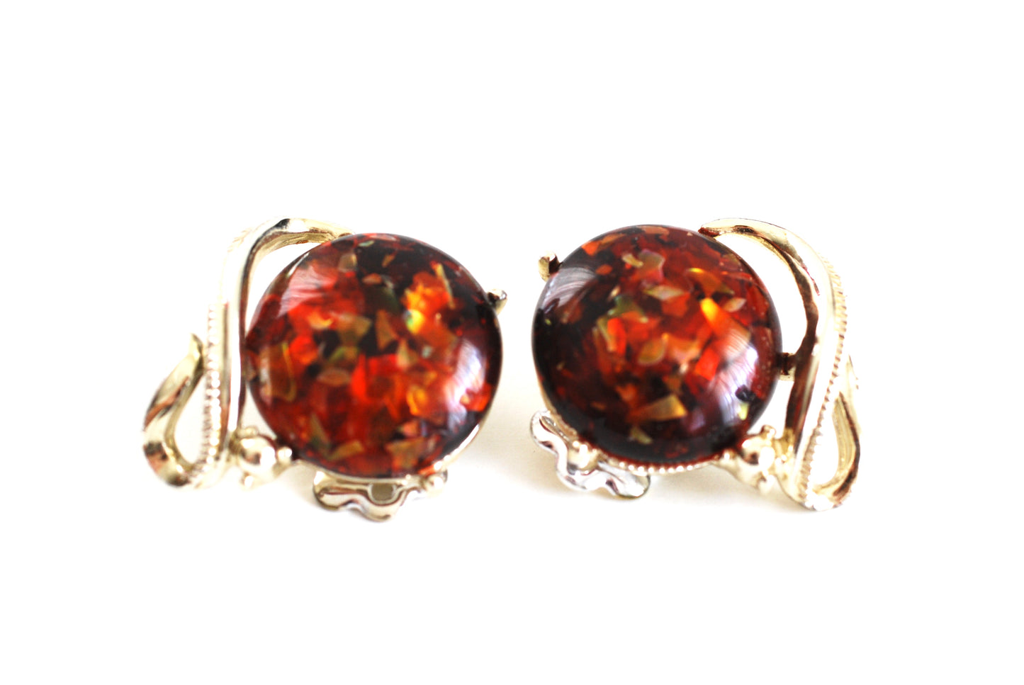 Coro Reddish Gold Confetti Clip On Earrings