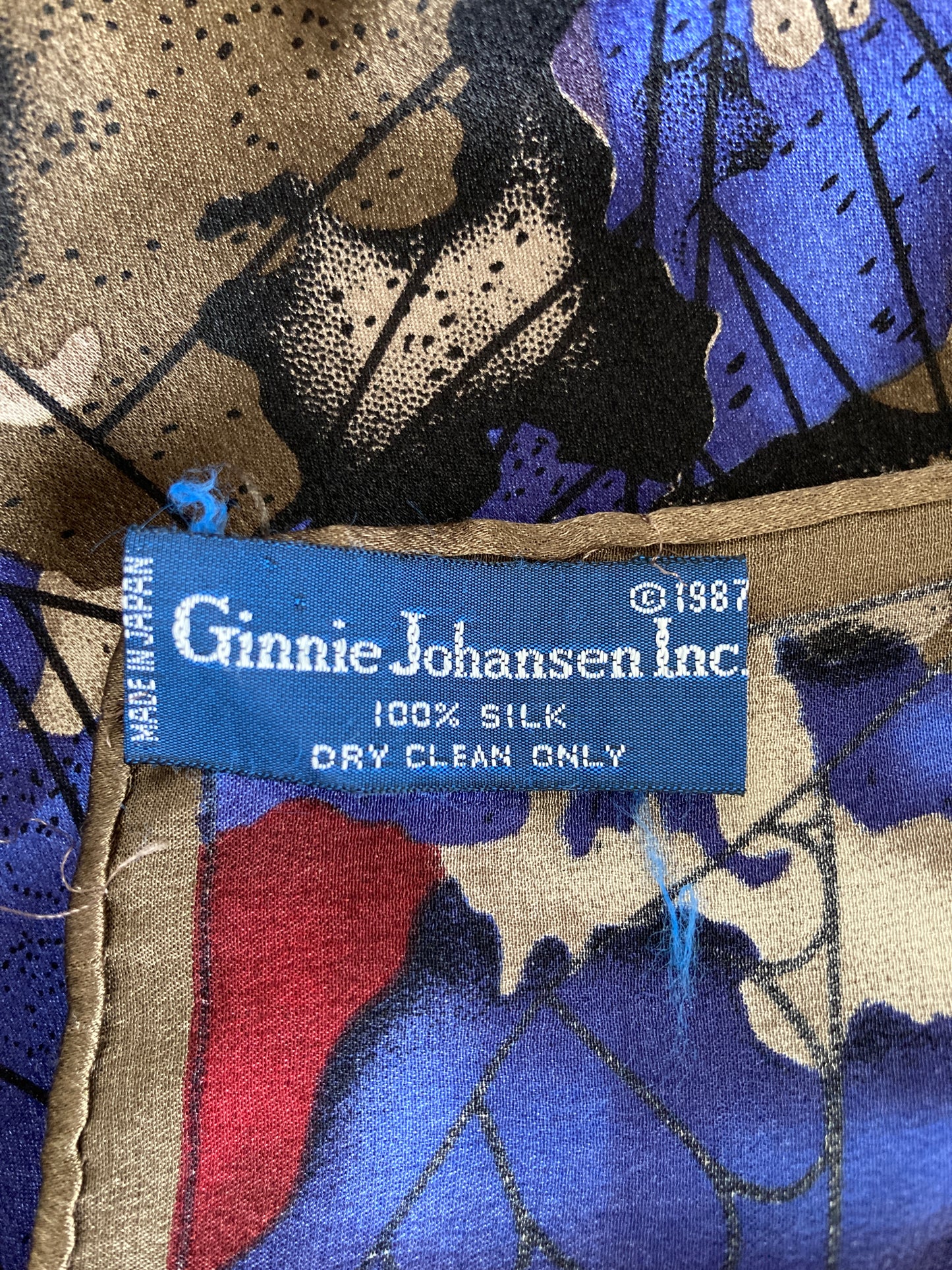 Vintage Ginnie Johansen Silk Scarf Brown Multi Color