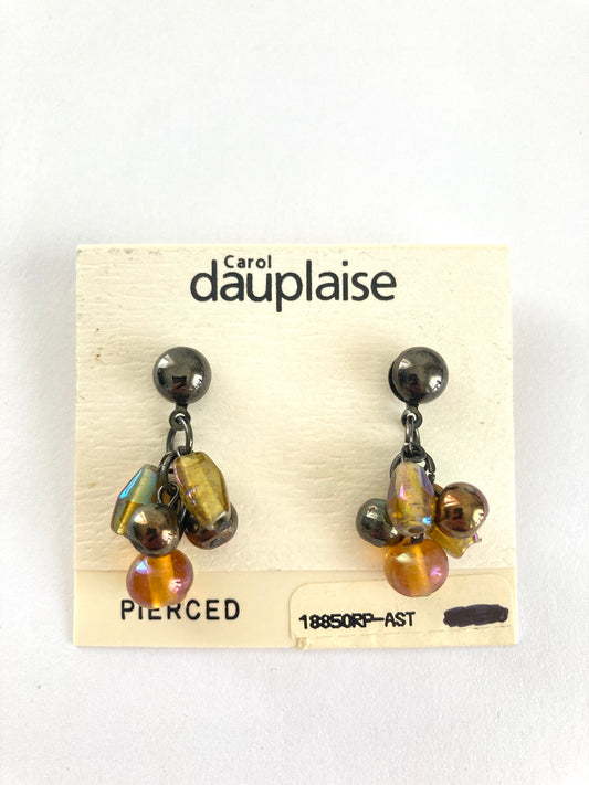 Carol Duplaise Pierced Amber Iridescent Beaded Earrings
