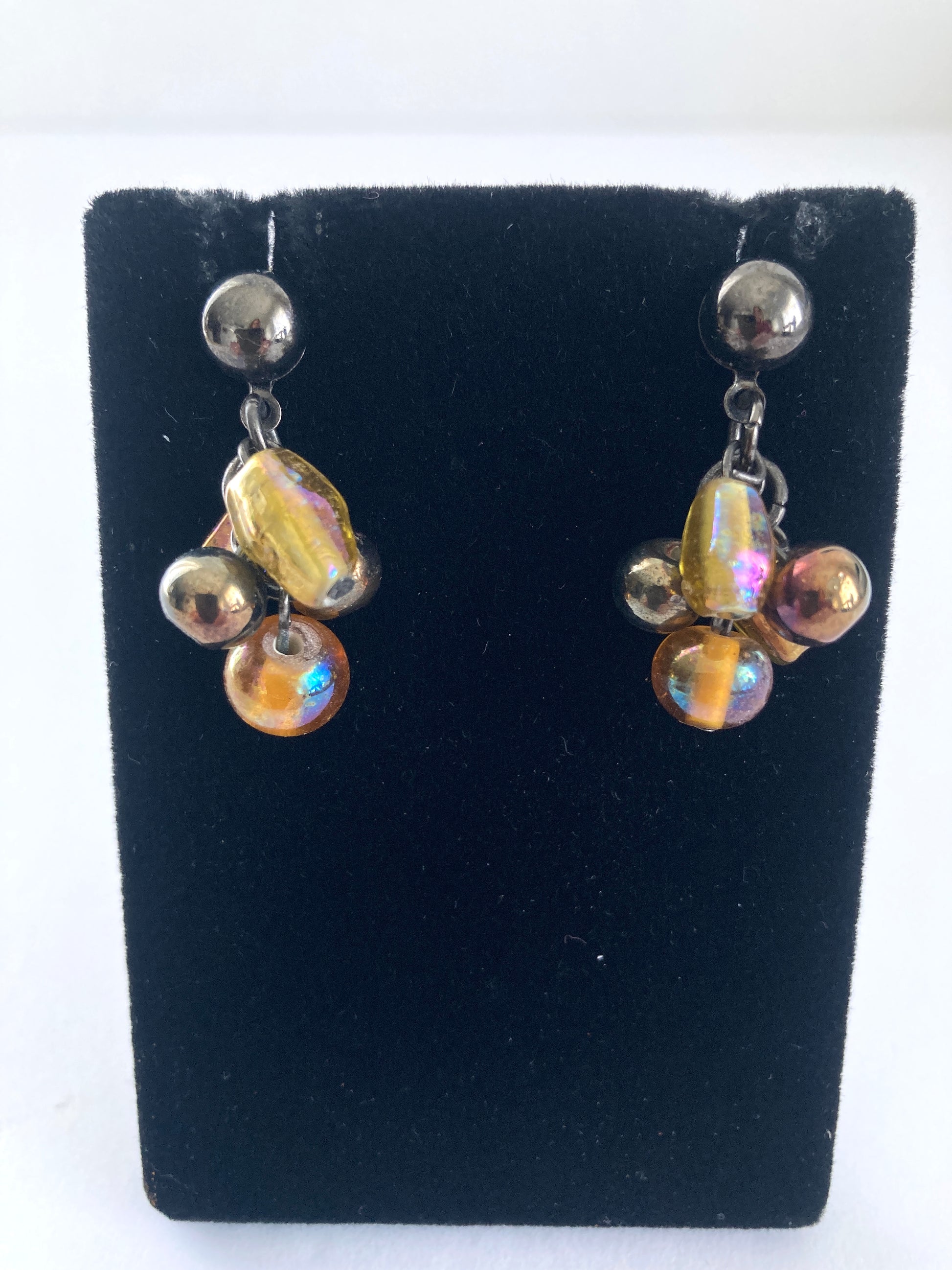 Carol Duplaise Pierced Amber Iridescent Beaded Earrings