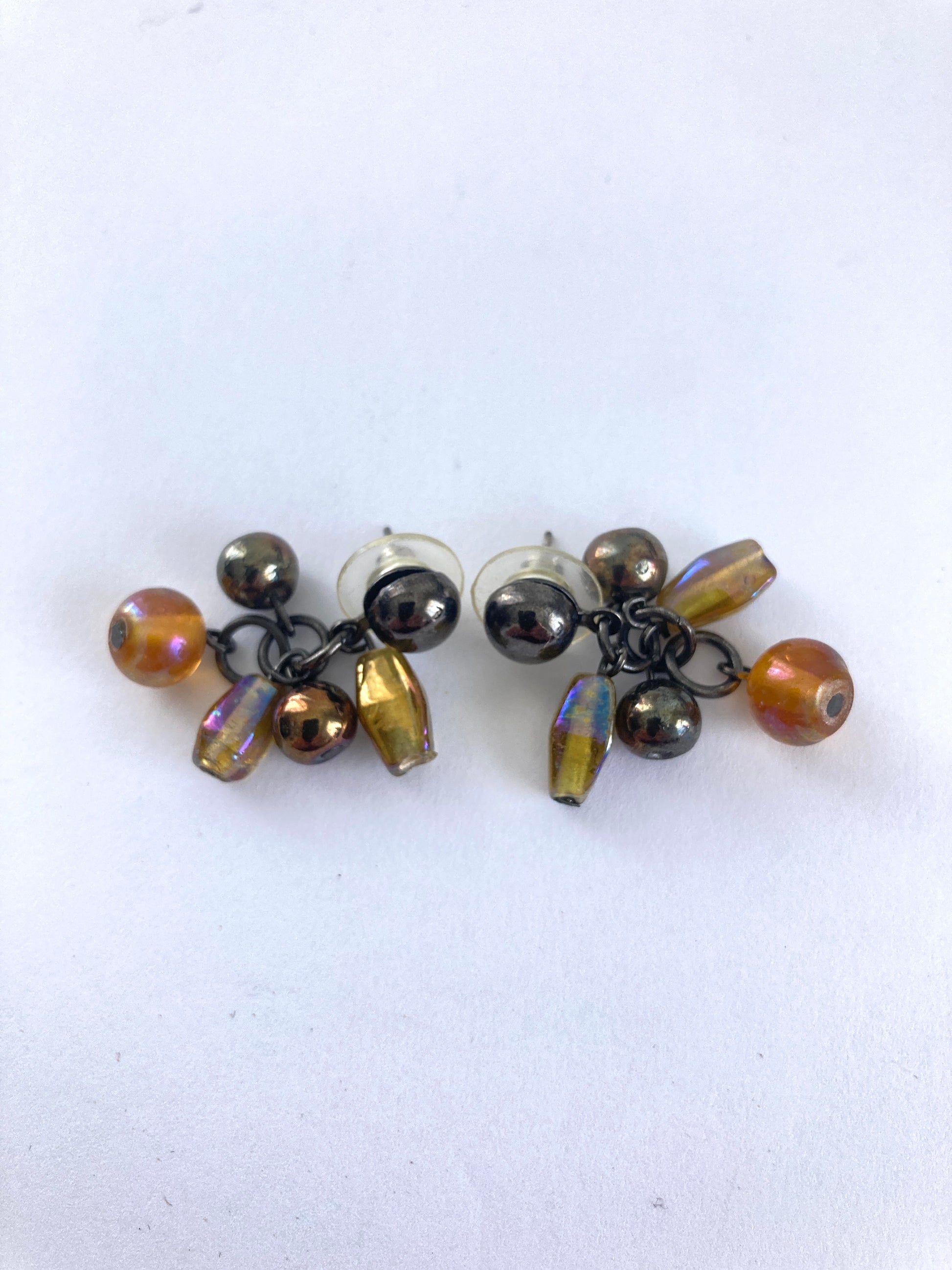 Carol Duplaise Pierced Amber Iridescent Beaded Earrings