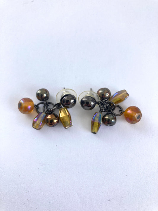 Carol Duplaise Pierced Amber Iridescent Beaded Earrings