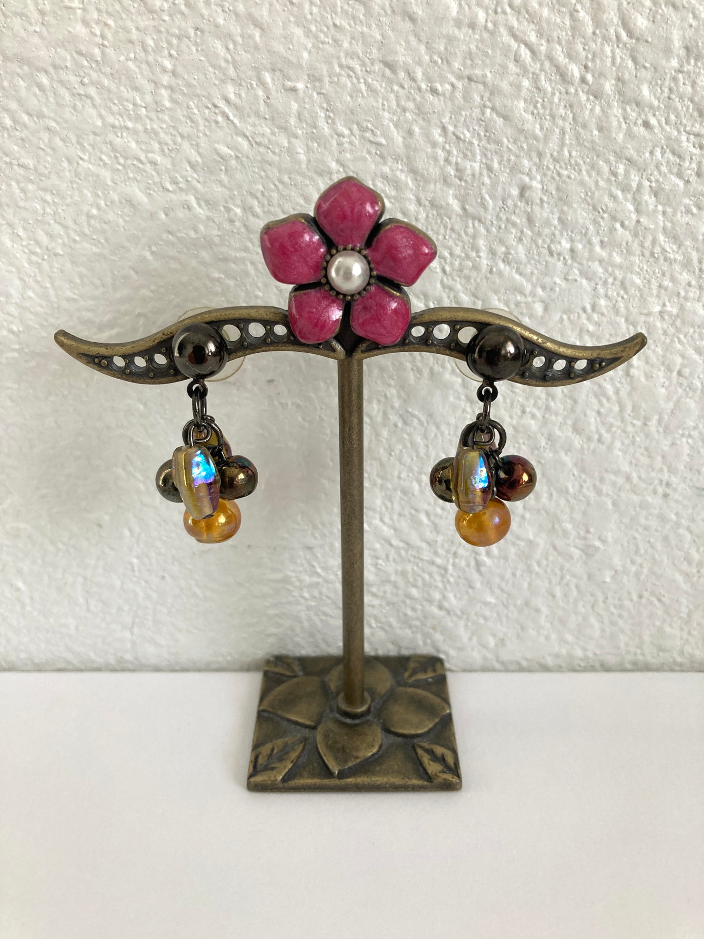 Carol Duplaise Pierced Amber Iridescent Beaded Earrings