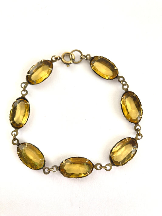 Antique Citrine Glass Link Bracelet