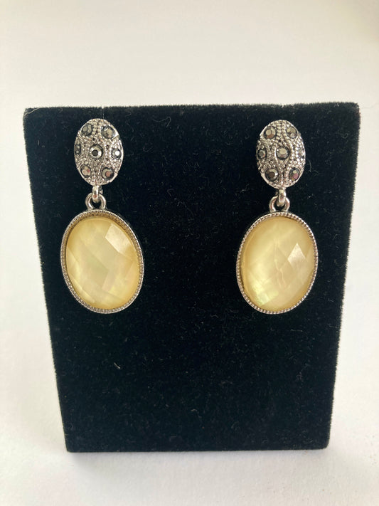 Cream Oval Faceted Drop Earrings