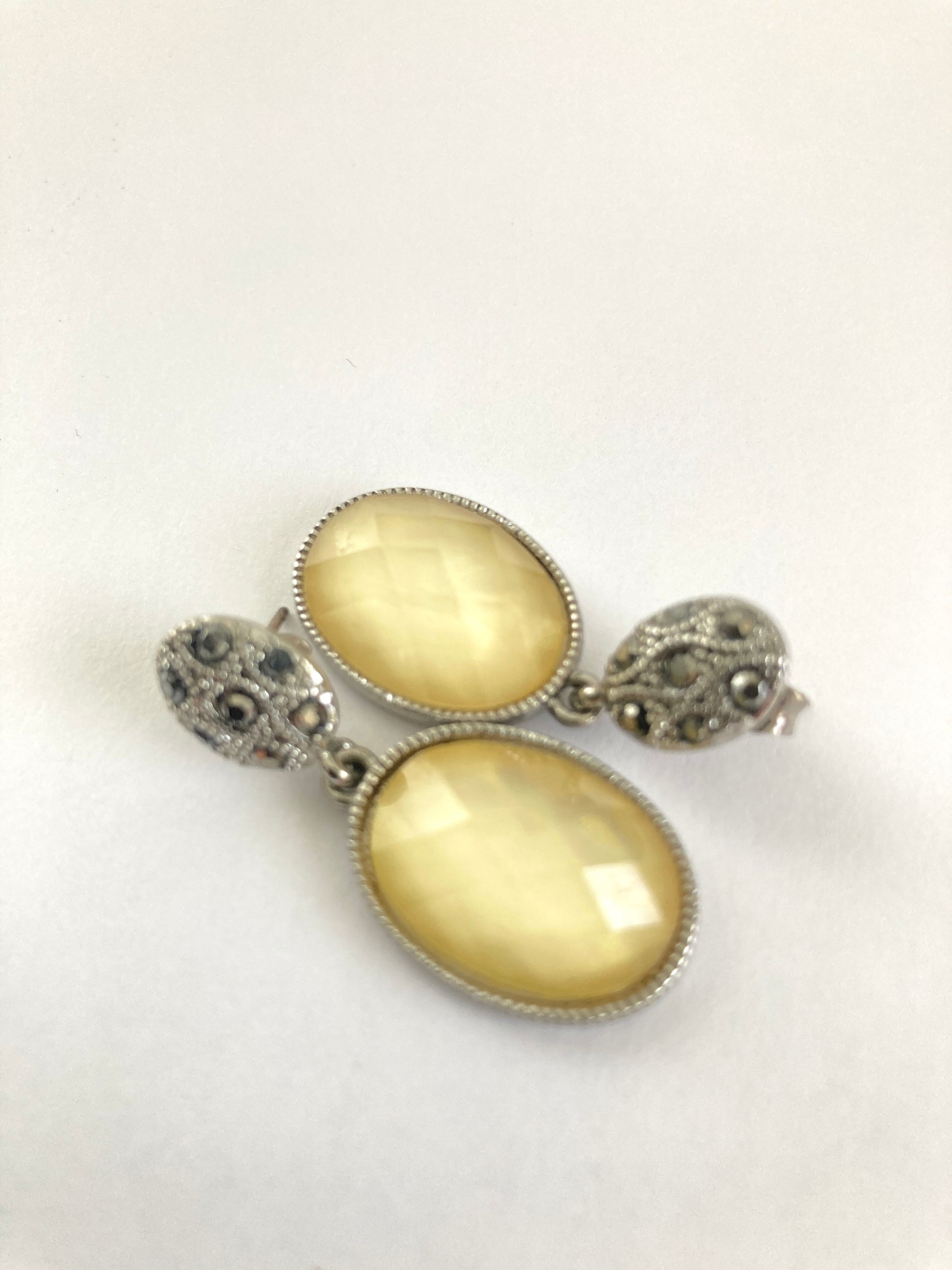 Cream Oval Faceted Drop Earrings