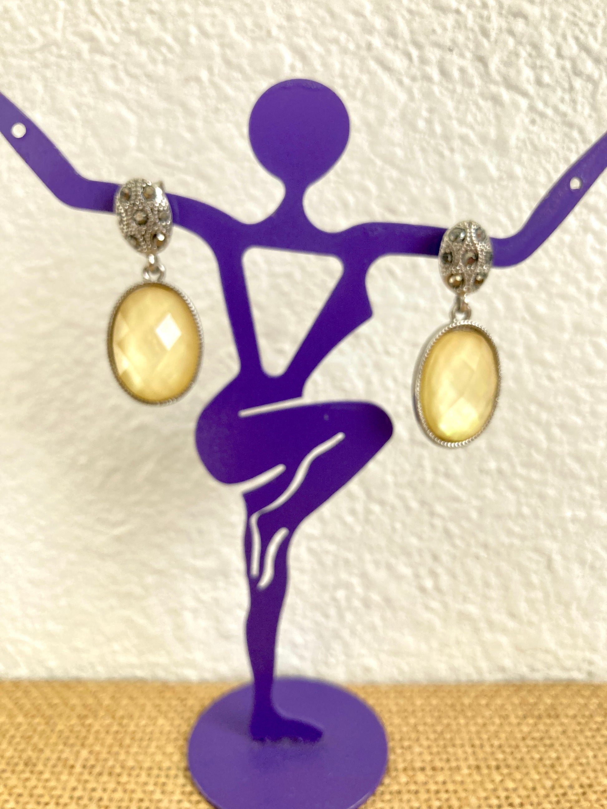 Cream Oval Faceted Drop Earrings