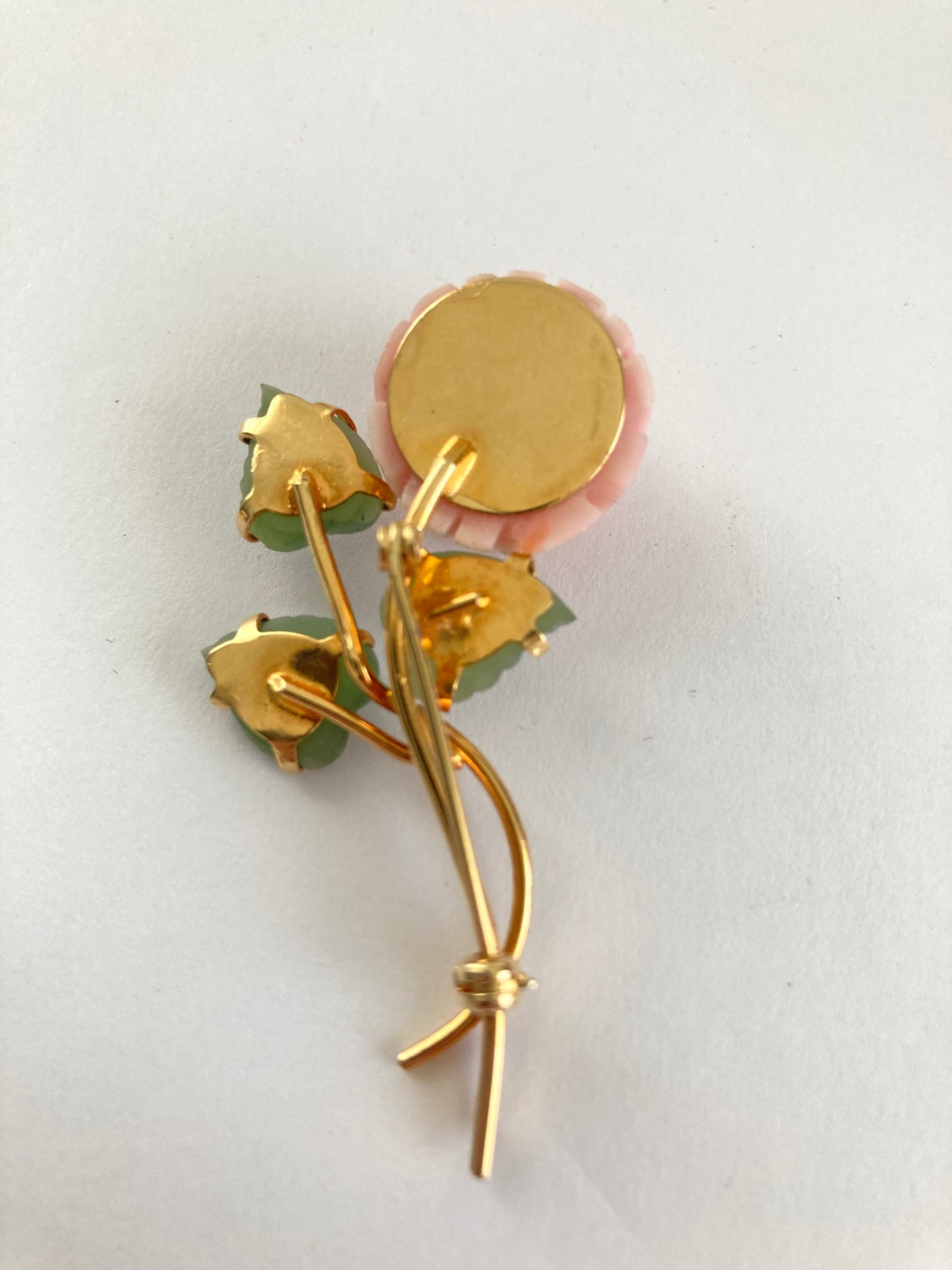 Faux Coral and Jade Rose Brooch