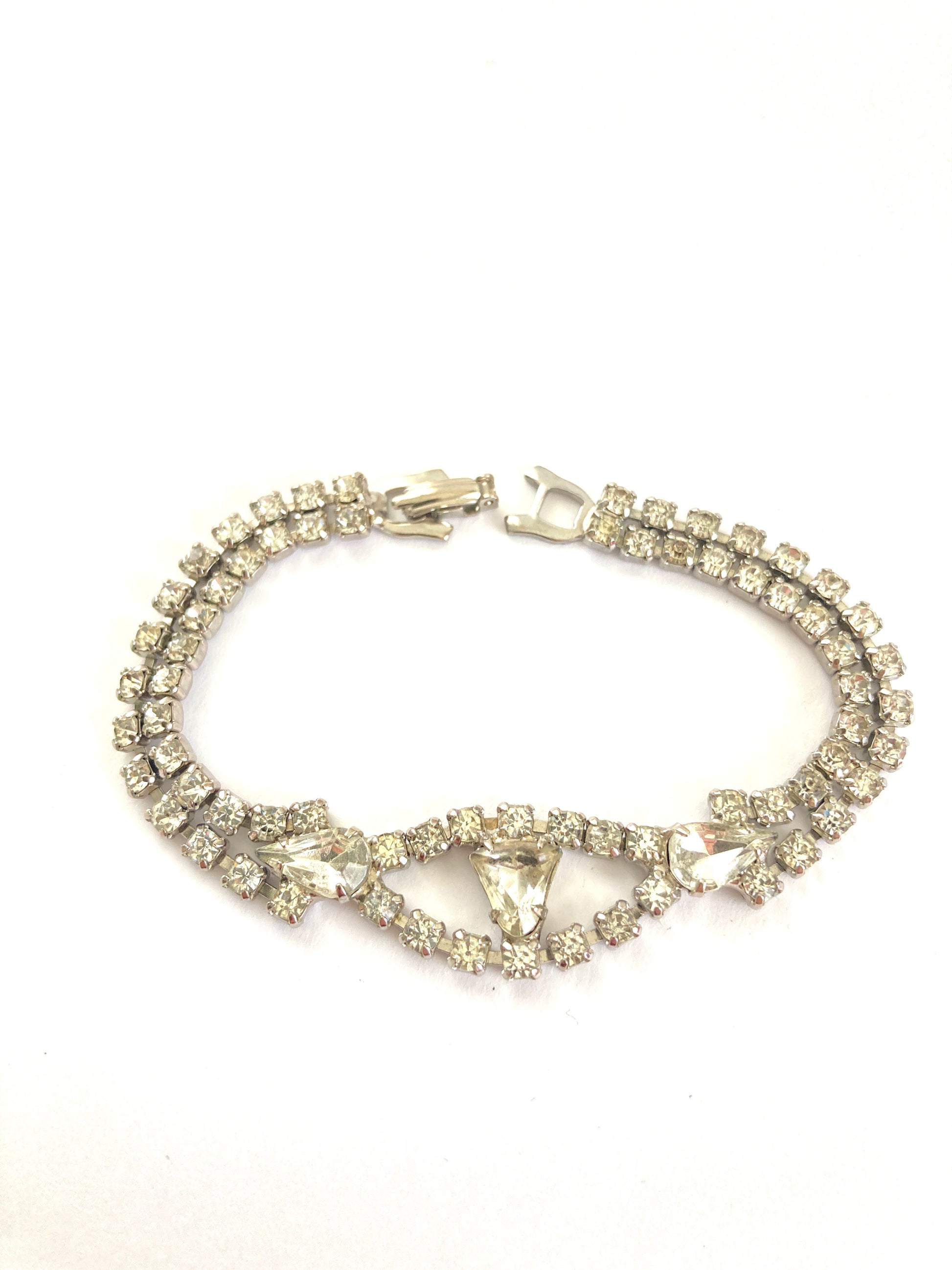 Double Strand Clear Rhinestone Bracelet w/Centerpiece