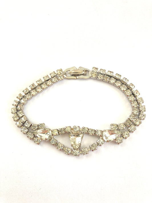 Double Strand Clear Rhinestone Bracelet w/Centerpiece