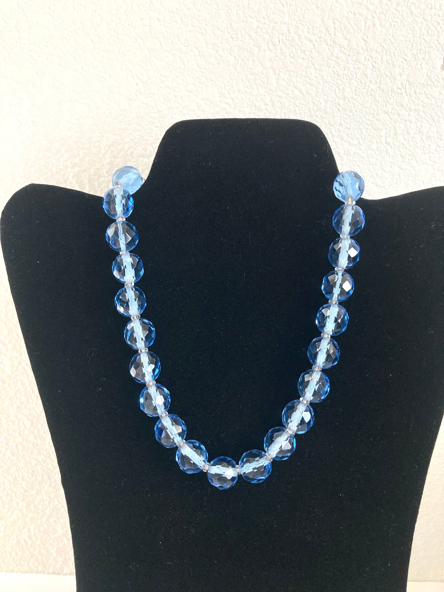 Blue Czech Glass Art Deco Beaded Choker Length Necklace