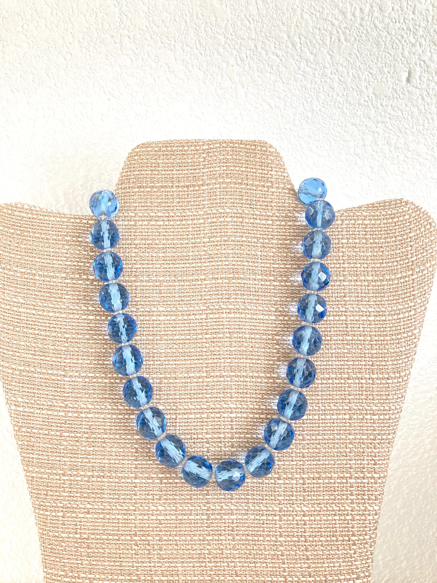 Blue Czech Glass Art Deco Beaded Choker Length Necklace