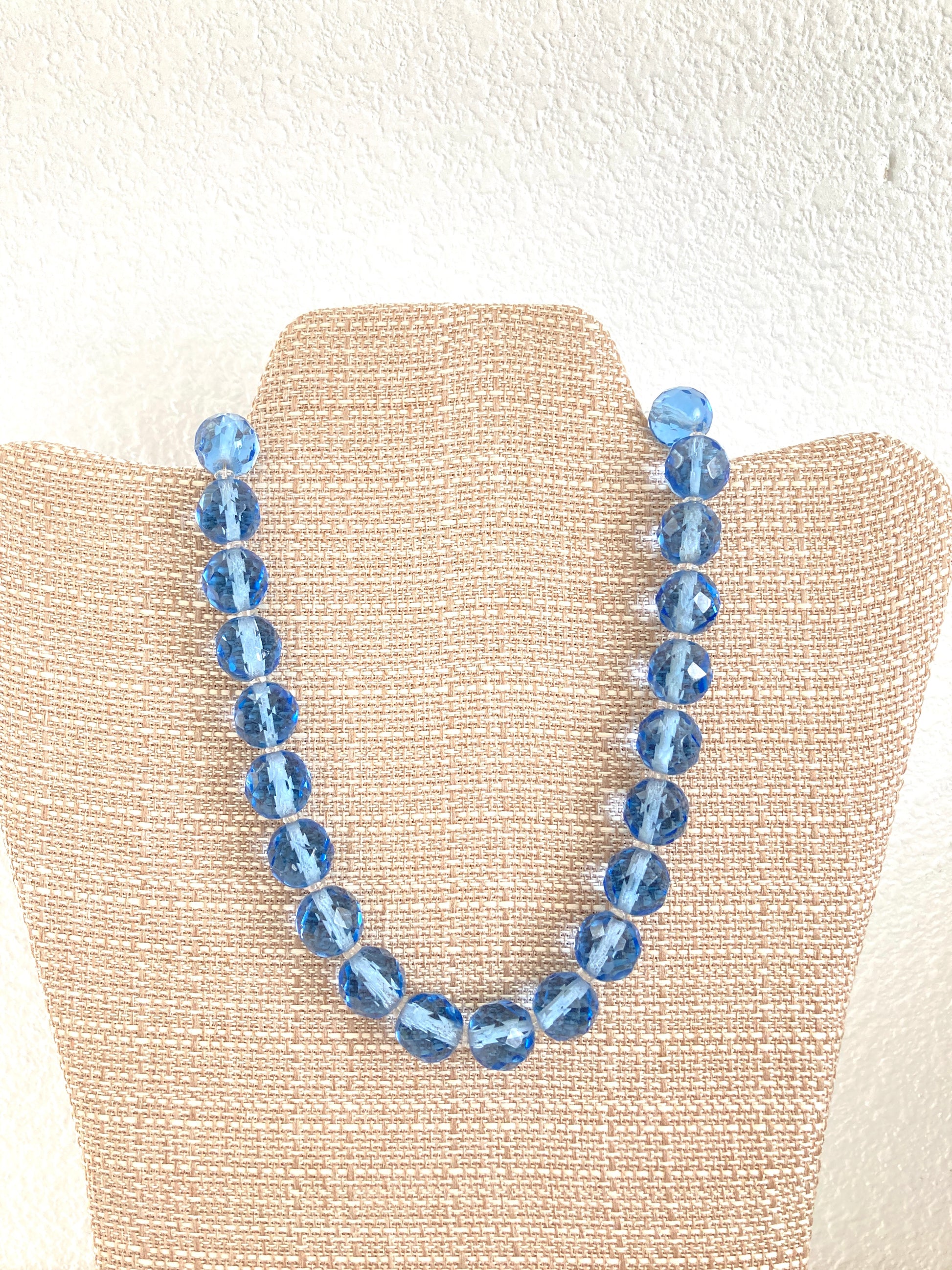 Blue Czech Glass Art Deco Beaded Choker Length Necklace