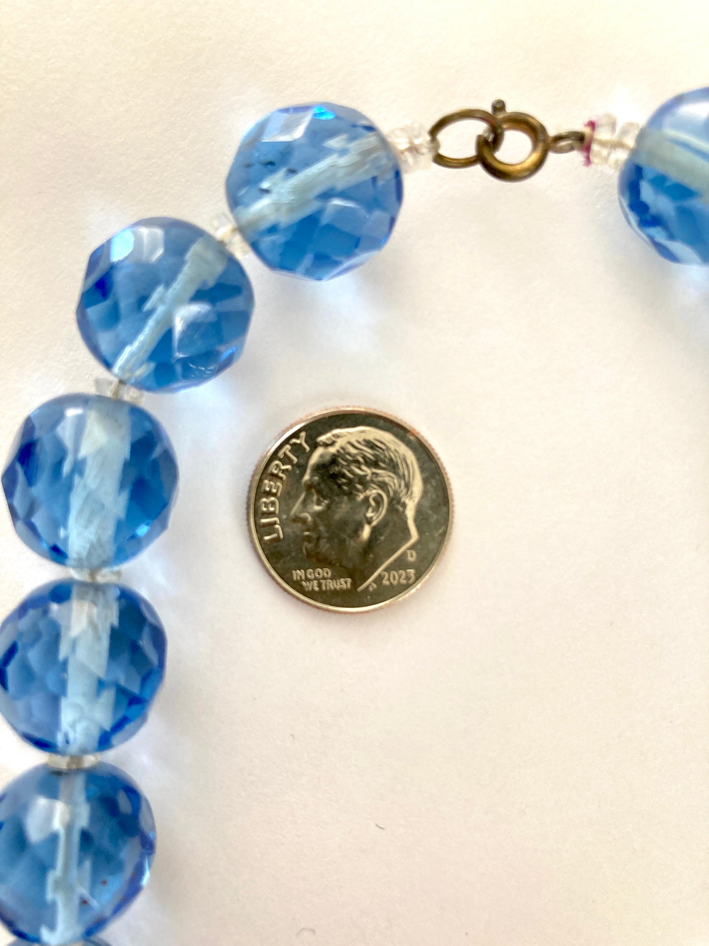 Blue Czech Glass Art Deco Beaded Choker Length Necklace