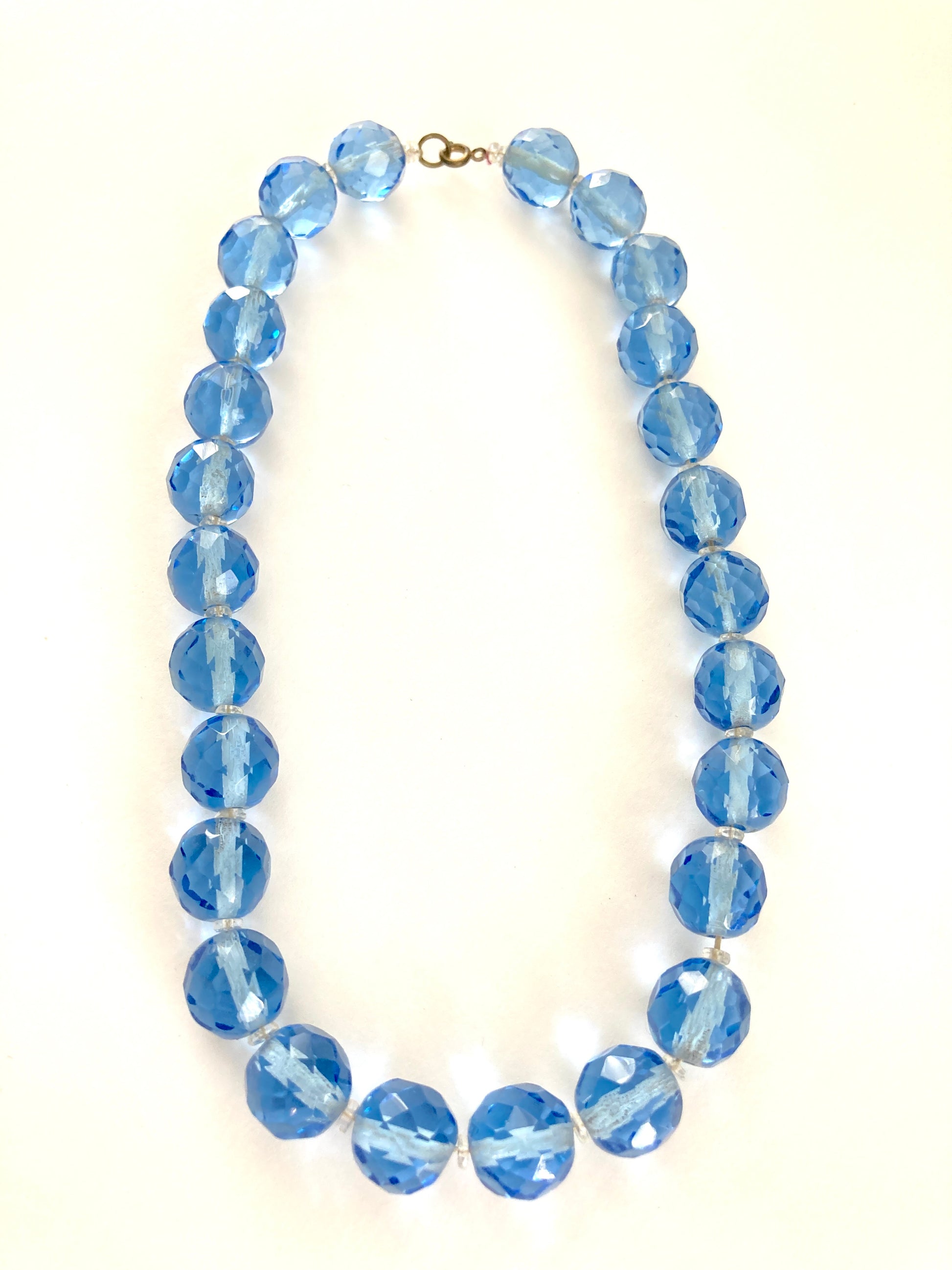 Blue Czech Glass Art Deco Beaded Choker Length Necklace