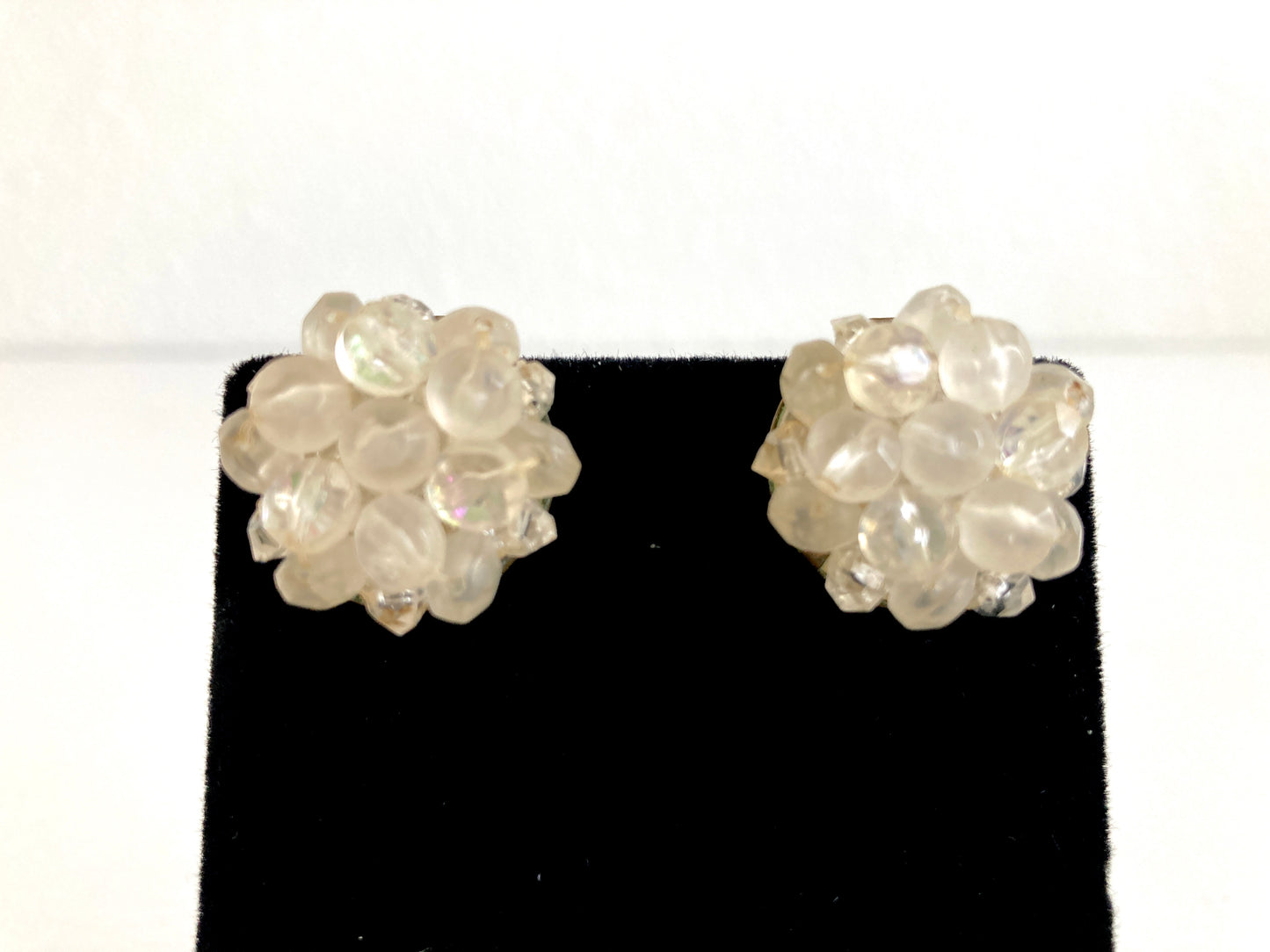 Vintage 1950s Cluster Earrings Frosted Crystal