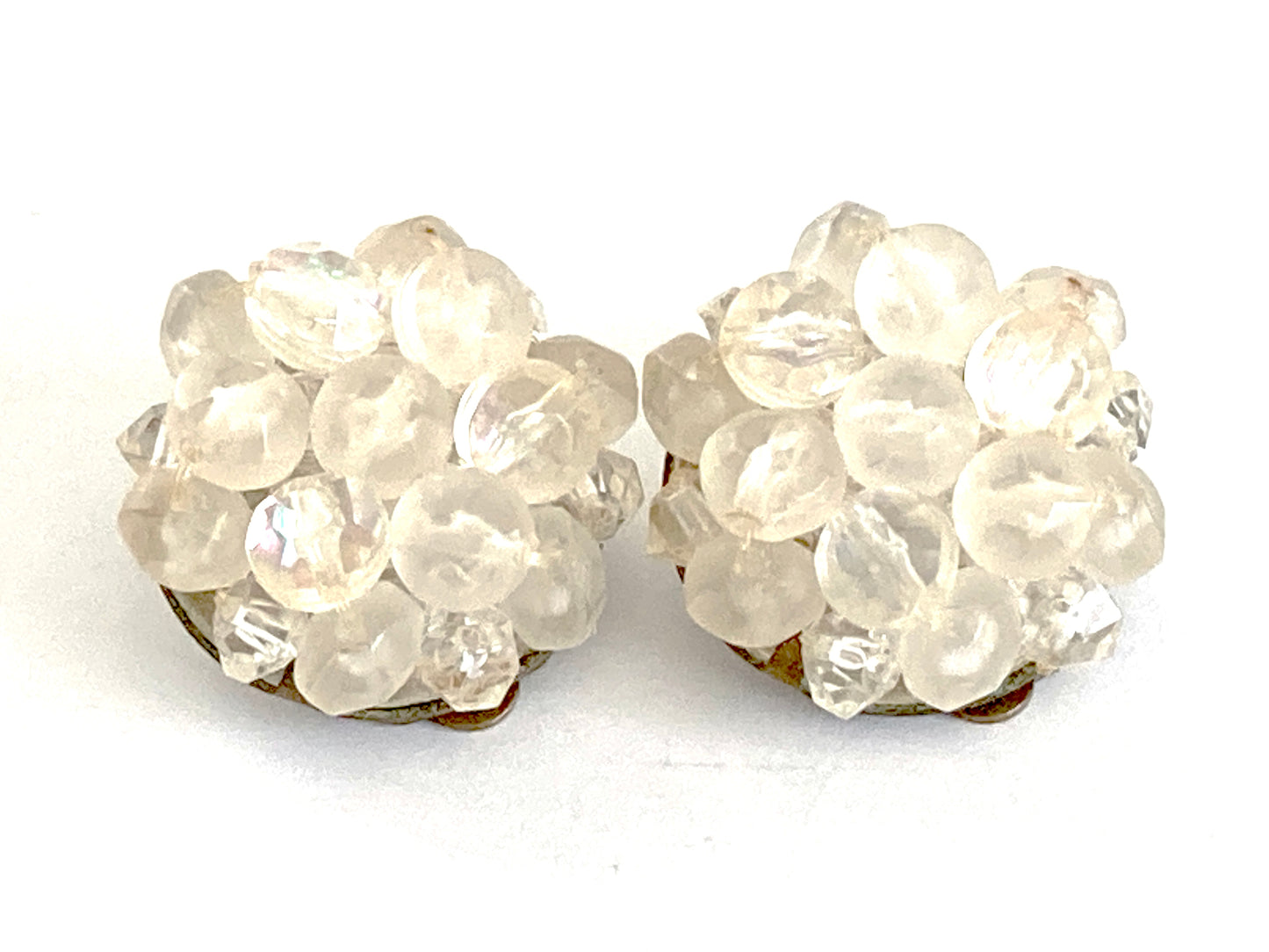 Vintage 1950s Cluster Earrings Frosted Crystal