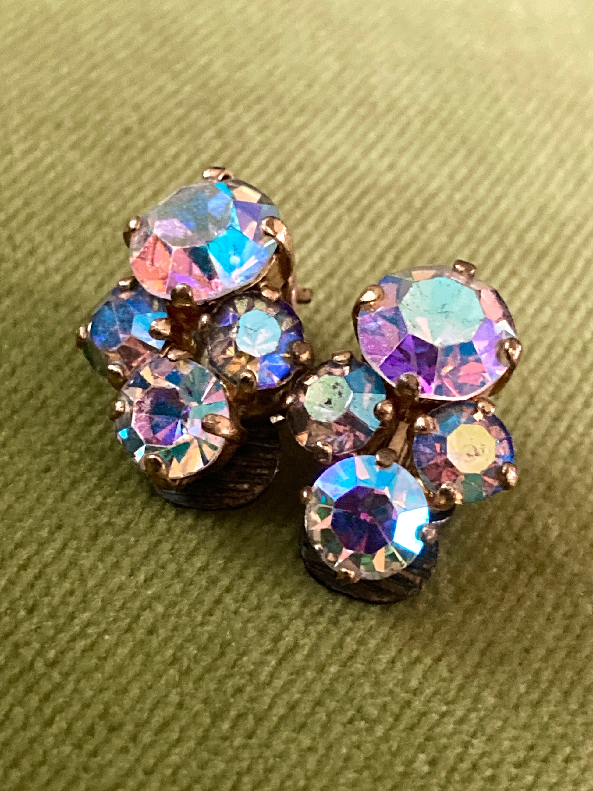 Iridescent AB Rhinestone Clip-on Earrings – Vintage Renude