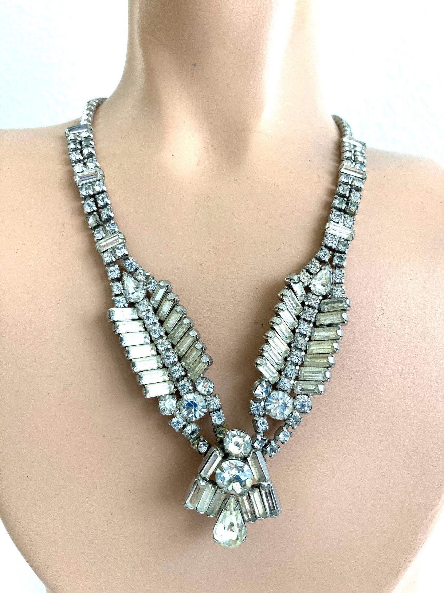 Vintage 1940s Baguette Rhinestone Necklace 