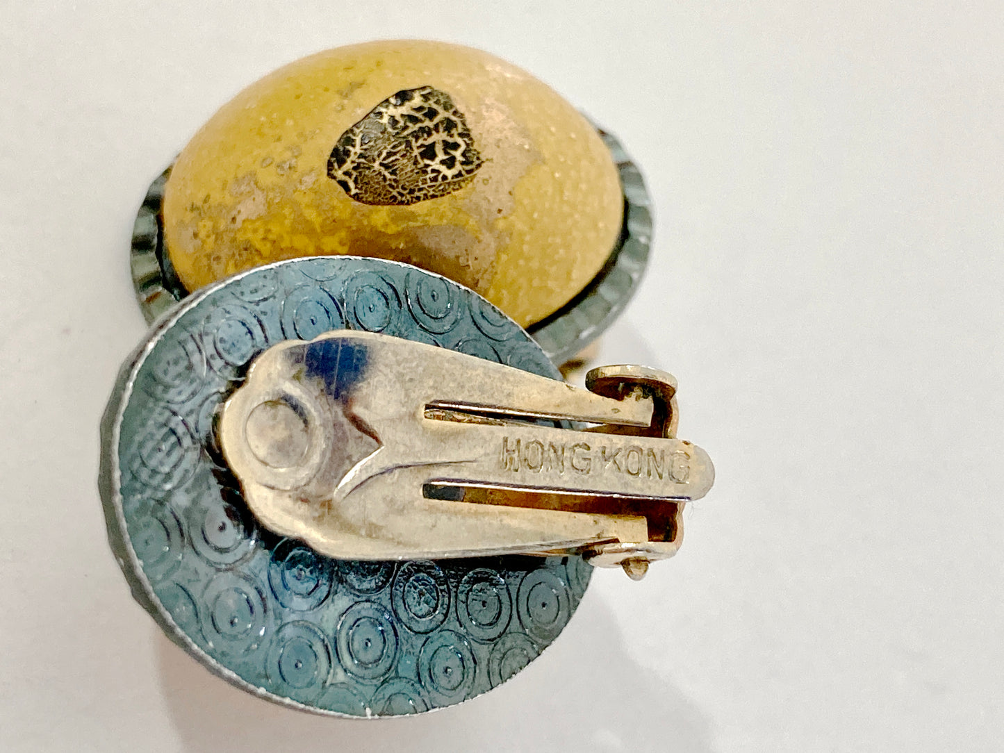 Yellow Splatter Paint Clip On Earrings Vintage Hong Kong