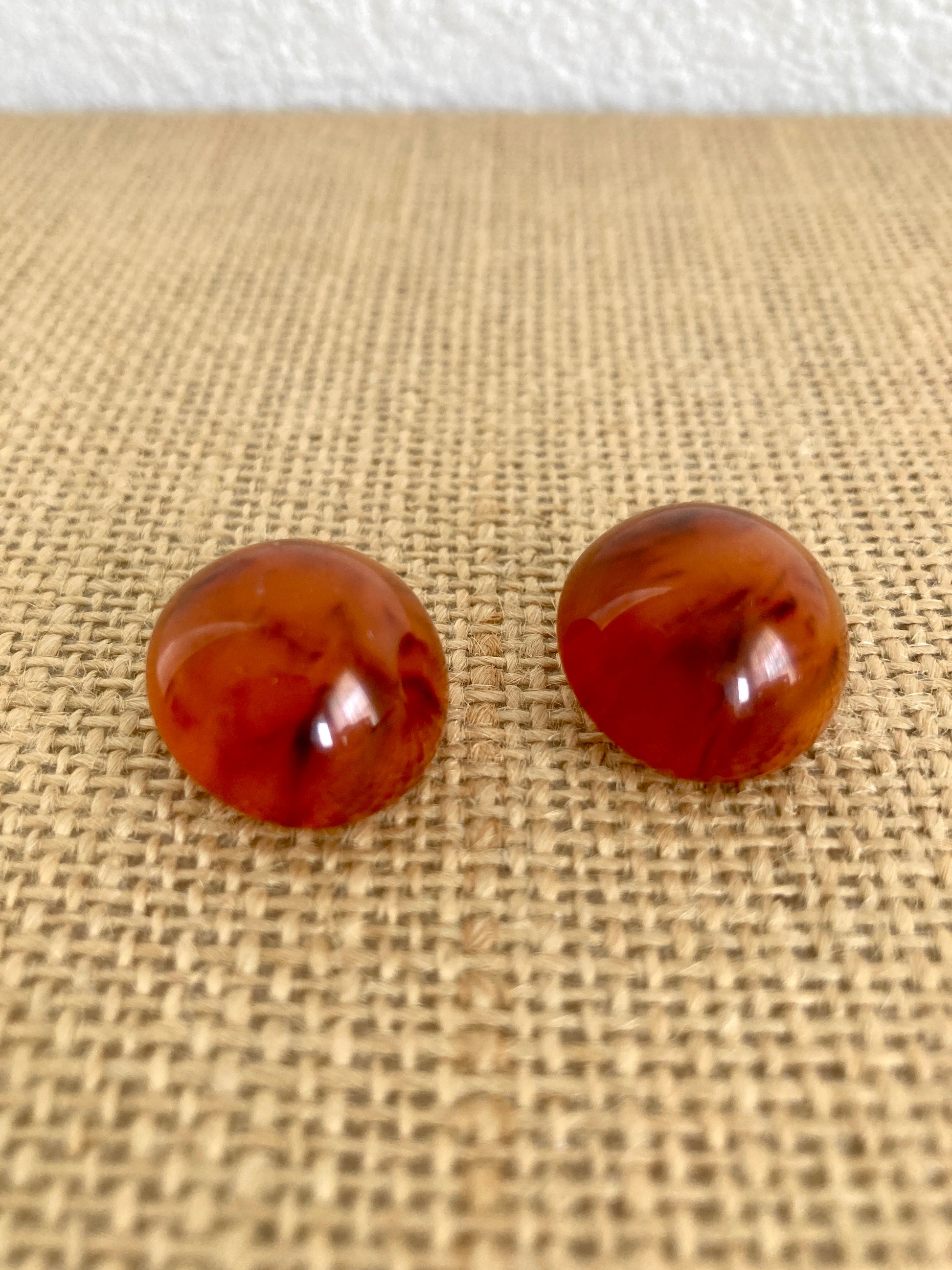 Bakelite Dome Earrings Root Beer Swirl Clip On Style