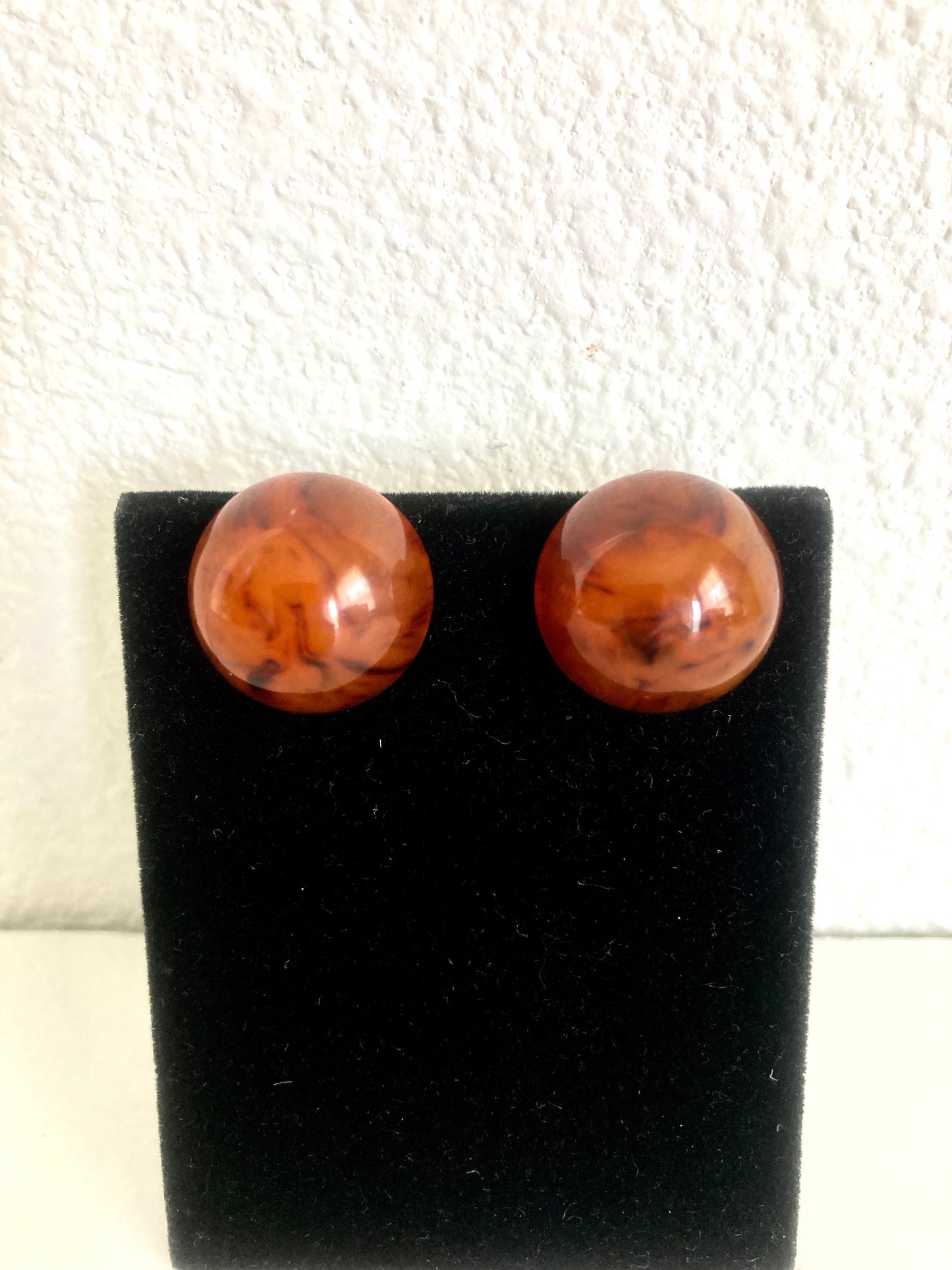 Bakelite Dome Earrings Root Beer Swirl Clip On Style