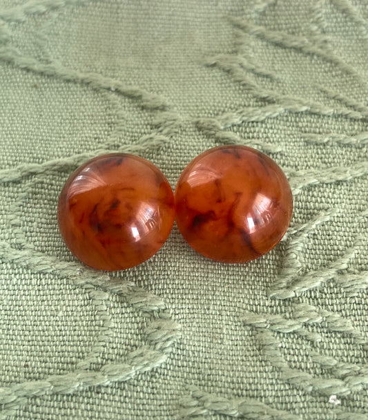 Bakelite Dome Earrings Root Beer Swirl Clip On Style