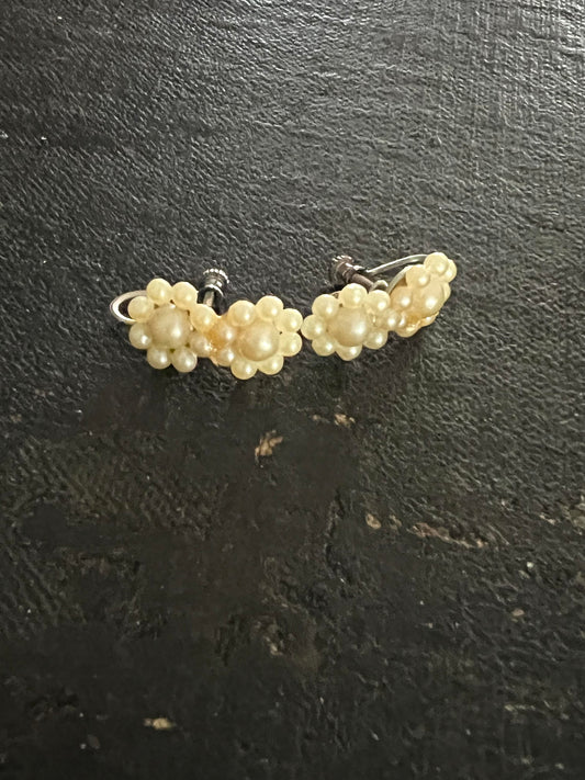 Pearlized Floral Cluster Screw Back Earrings