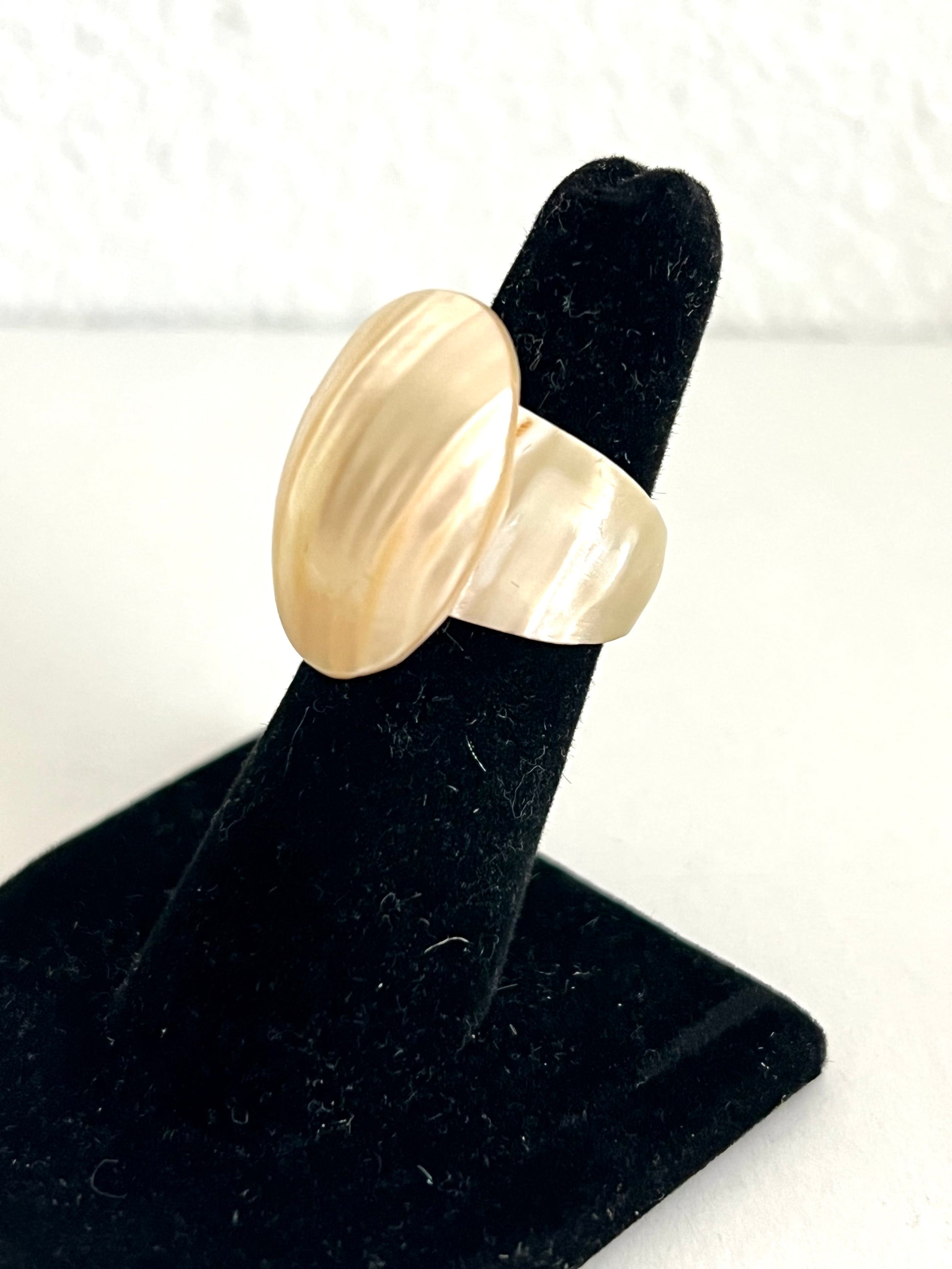 Hand Carved Statement Shell Ring Mother of Pearl 