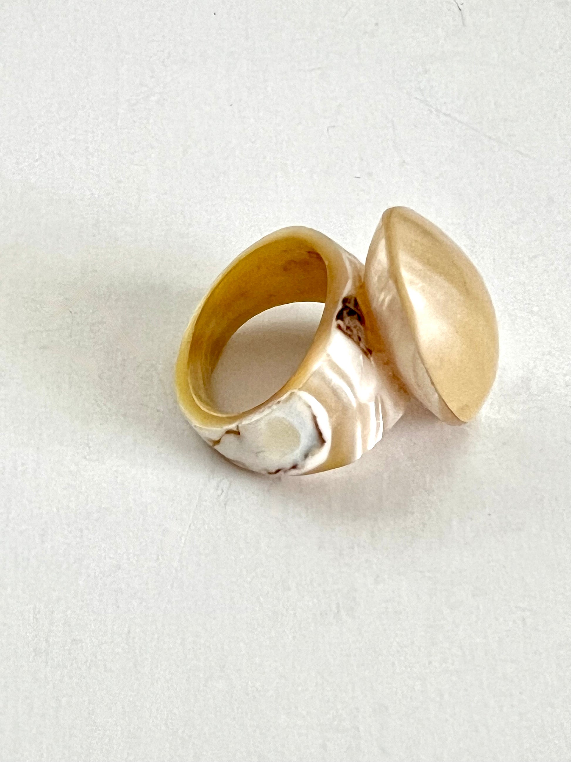Hand Carved Statement Shell Ring Mother of Pearl 