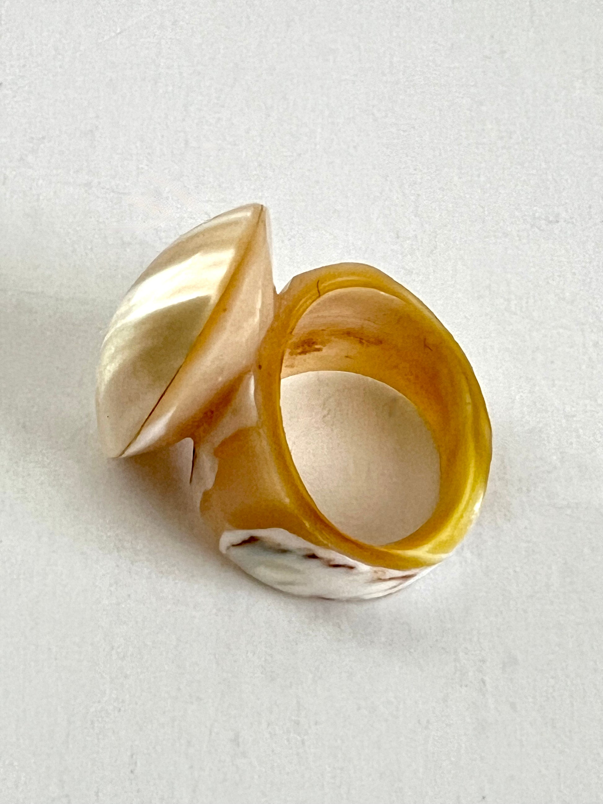 Hand Carved Statement Shell Ring Mother of Pearl 