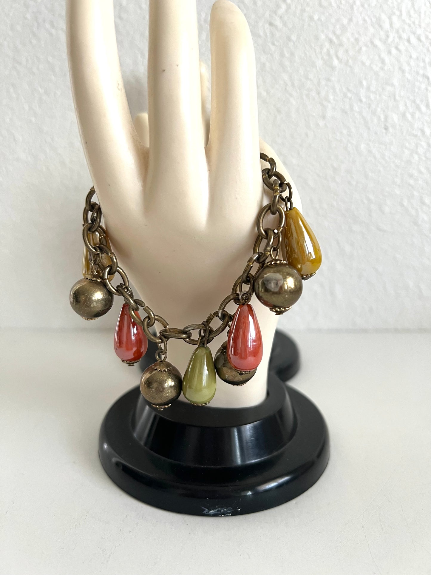 Charm Style Bracelet with Brass and Glass Baubles