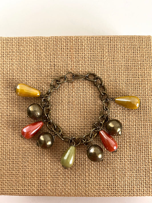 Charm Style Bracelet with Brass and Glass Baubles