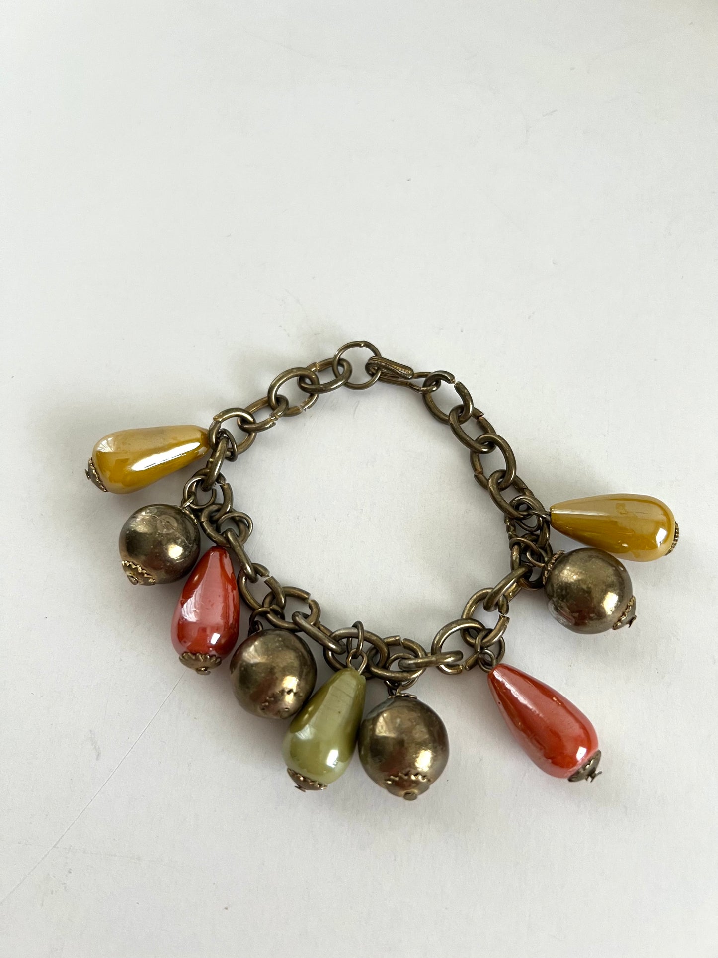 Charm Style Bracelet with Brass and Glass Baubles