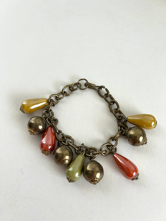 Charm Style Bracelet with Brass and Glass Baubles