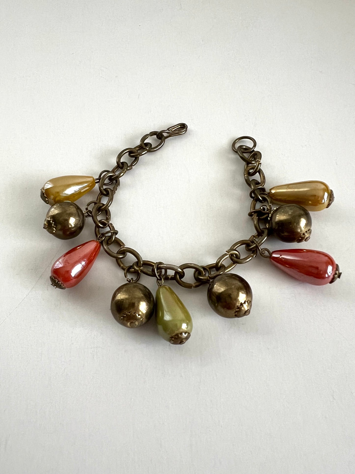 Charm Style Bracelet with Brass and Glass Baubles