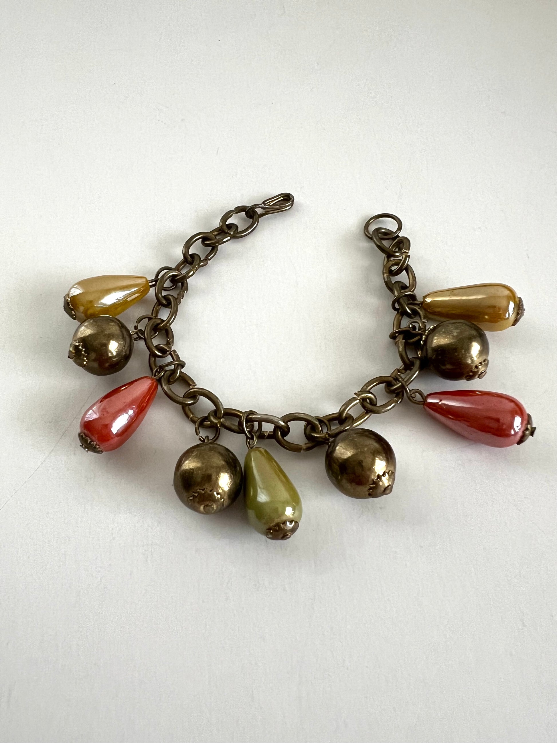 Charm Style Bracelet with Brass and Glass Baubles