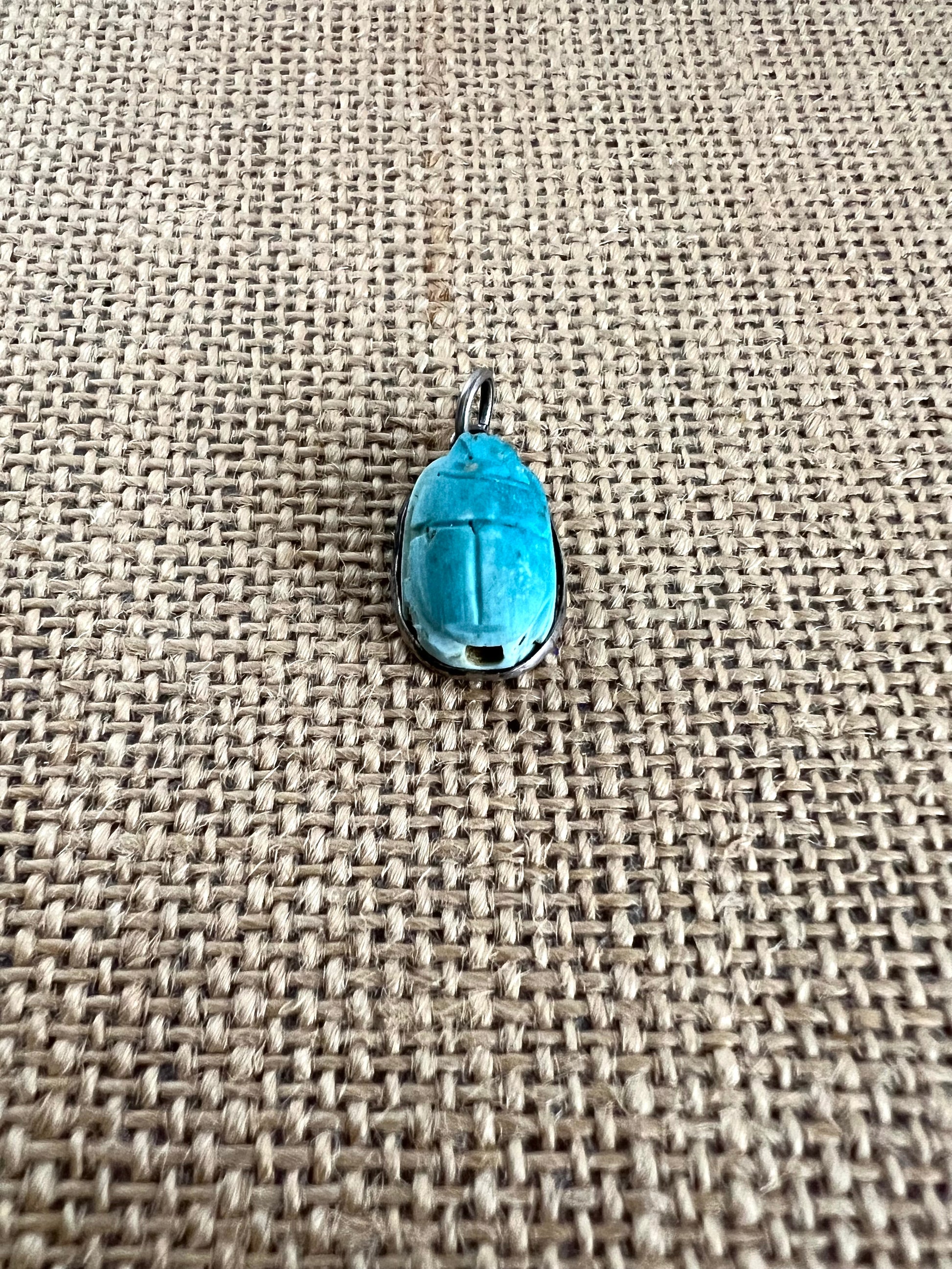 Blue Egyptian Scarab Pendant Sterling Silver