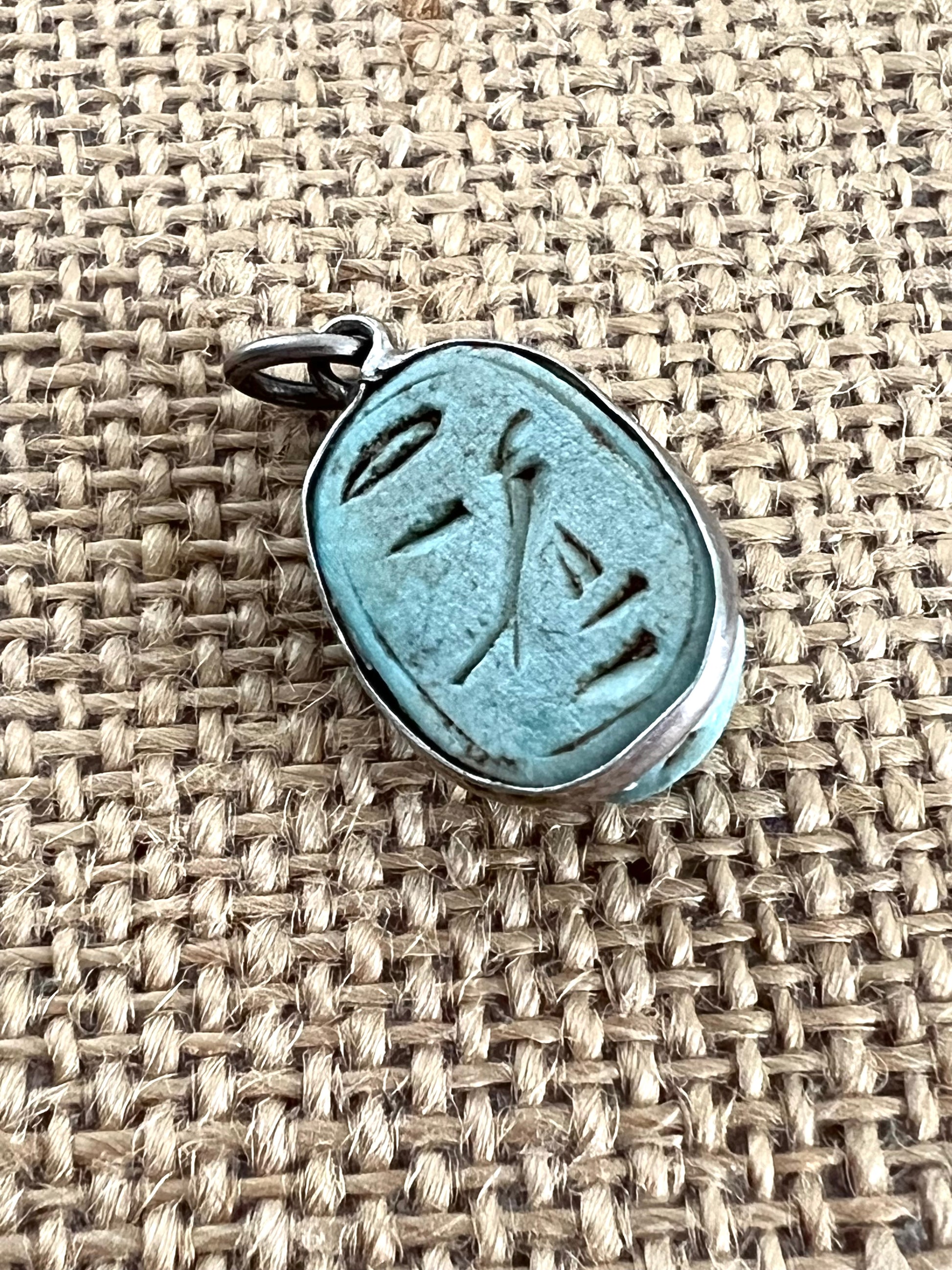 Blue Egyptian Scarab Pendant Sterling Silver