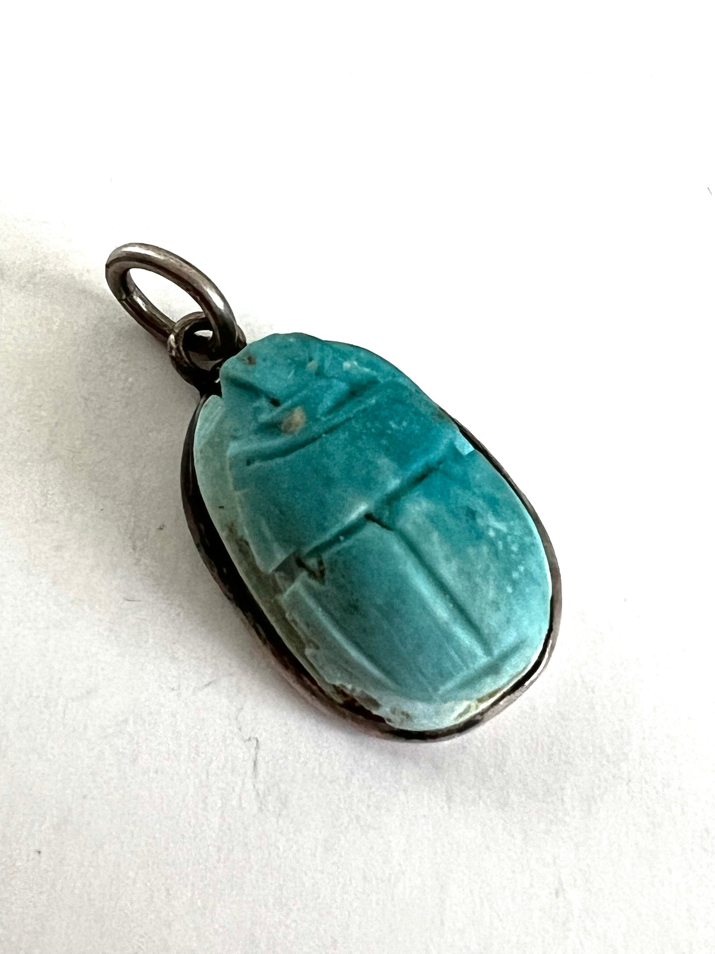 Blue Egyptian Scarab Pendant Sterling Silver