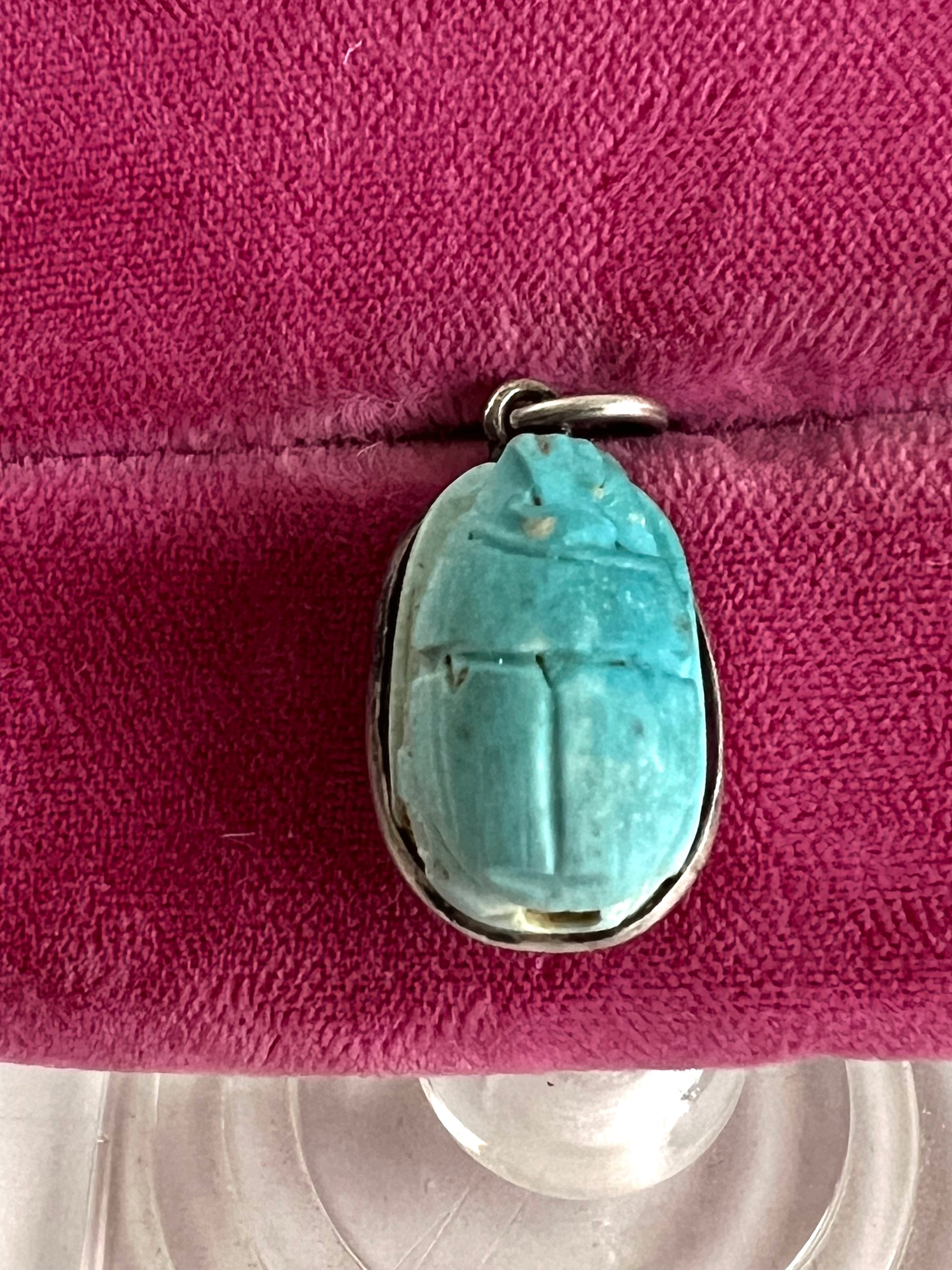 Blue Egyptian Scarab Pendant Sterling Silver