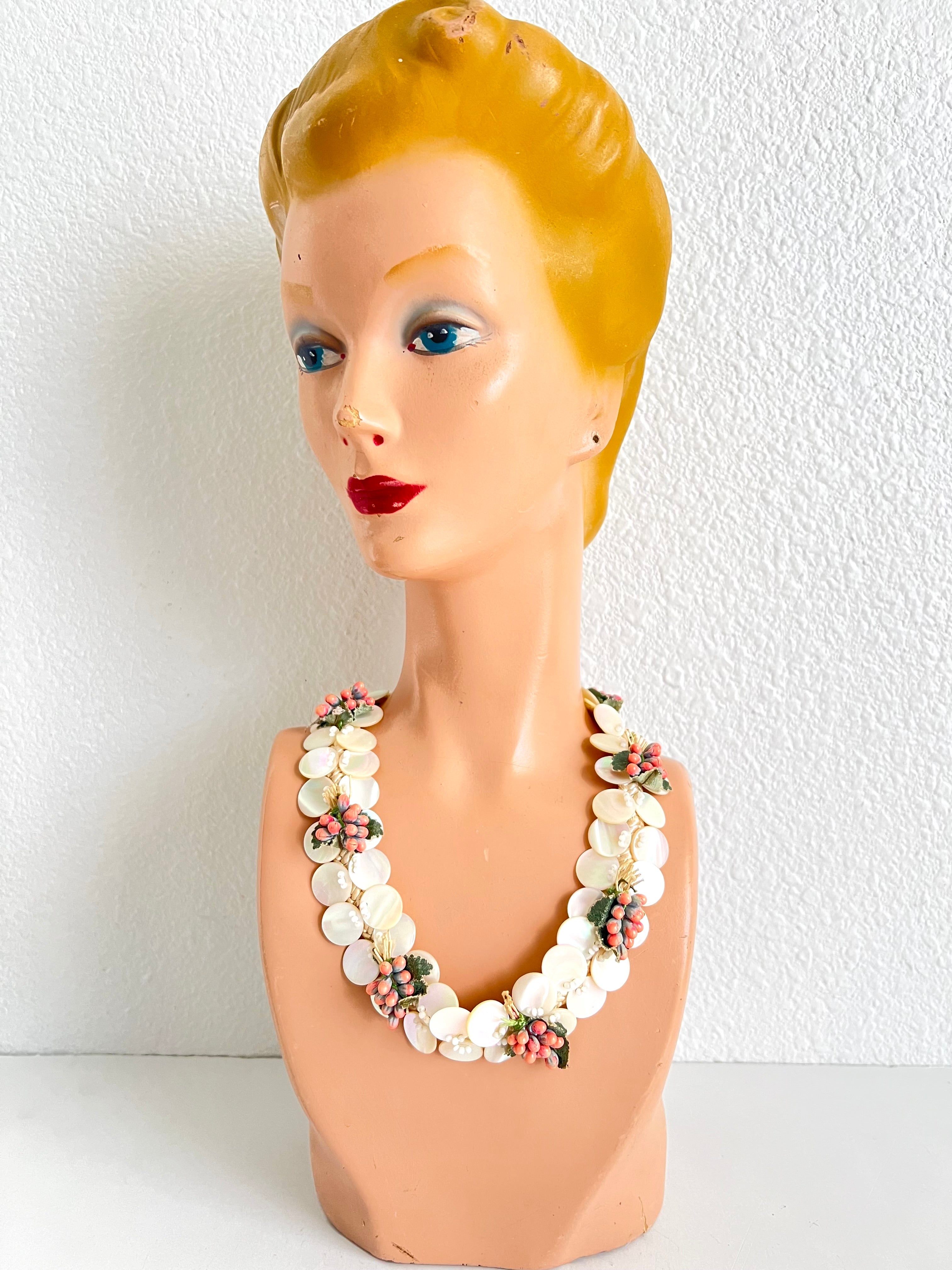 Miriam Haskell 1940s Mother of Pearl Floral Necklace – Vintage Renude