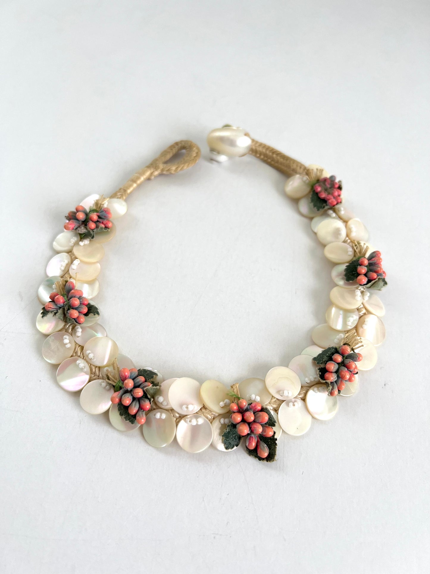 Miriam Haskell 1940s Mother of Pearl Floral Necklace 